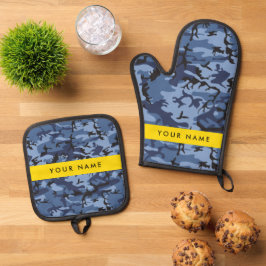 Navy Blue Camouflage Ihr Name Personalize Ofenhandschuh & Topflappen-Set