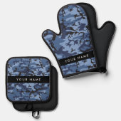 Navy Blue Camouflage Ihr Name Personalize Ofenhandschuh & Topflappen-Set (Vorderseite/Rückseite)