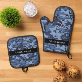 Navy Blue Camouflage Ihr Name Personalize Ofenhandschuh & Topflappen-Set