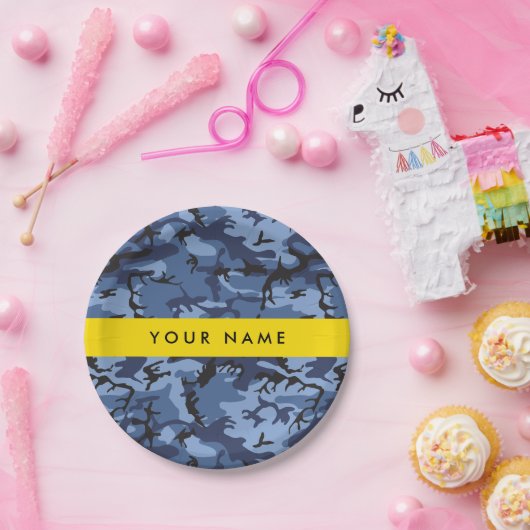Navy Blue Camouflage Ihr Name Personalize Pappteller (Party)