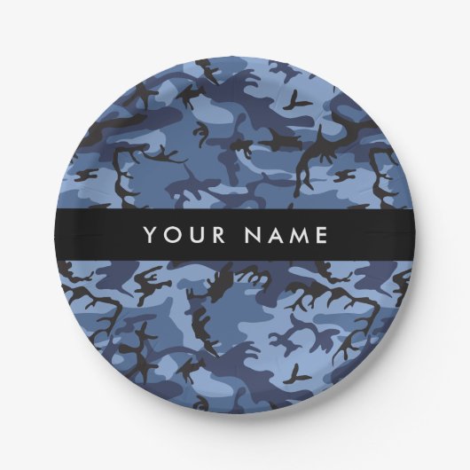 Navy Blue Camouflage Ihr Name Personalize Pappteller (Vorderseite)
