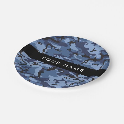 Navy Blue Camouflage Ihr Name Personalize Pappteller (Schrägansicht)