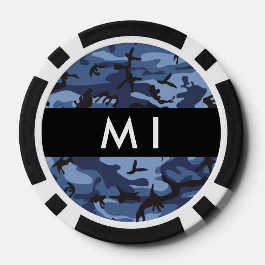 Navy Blue Camouflage Ihr Name Personalize Pokerchips (Rückseite)