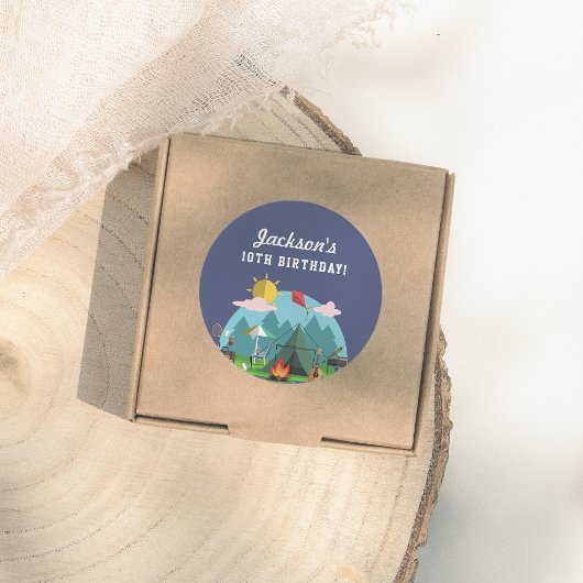 Navy Blue Camping Birthday Party Runder Aufkleber