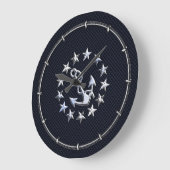 Navy Blue Carbon Fiber Nautical Yacht Flag Print Große Wanduhr (Winkel)