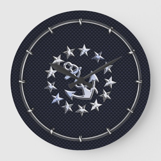 Navy Blue Carbon Fiber Nautical Yacht Flag Print Große Wanduhr (Vorderseite)