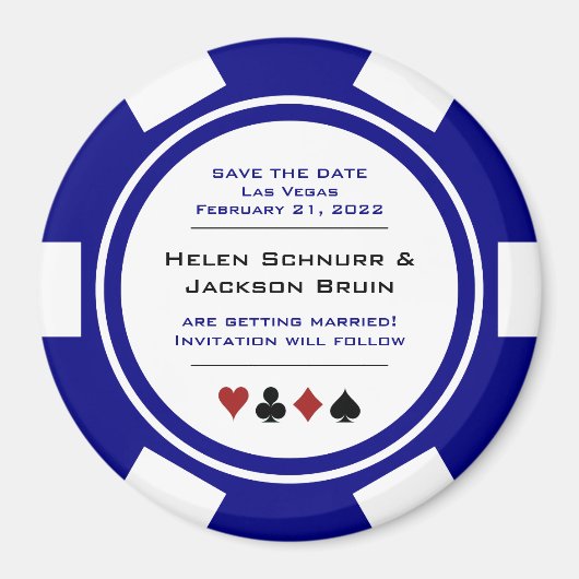 Navy Blue Casino Poker Chip Hochzeit speichern Sie Magnet (Vorne)