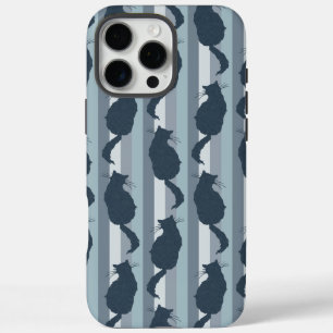 Navy Blue Cat Silhouette Muster mit Streifen iPhone 16 Pro Max Hülle