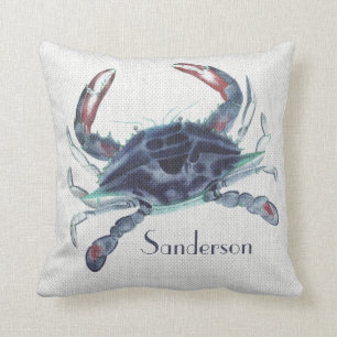 Navy Blue Ccrab Aquarell   Kissen