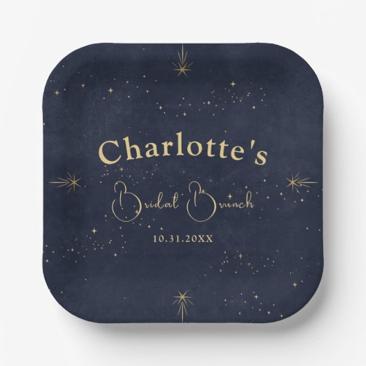 Navy Blue Celestial Moon Tarot Brautparty Pappteller (Vorderseite)