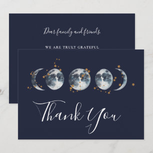 Navy Blue Celestial Starry Moon Phase Dankeskarte