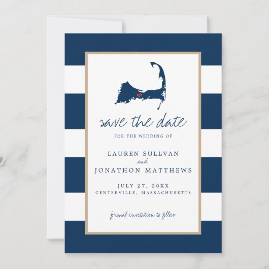 Navy Blue Centerville Cape Cod Map Save the Date (Vorderseite)