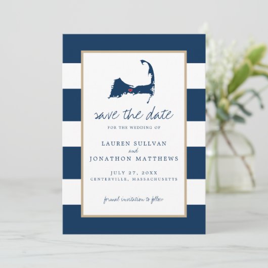 Navy Blue Centerville Cape Cod Map Save the Date (Stehend Vorderseite)