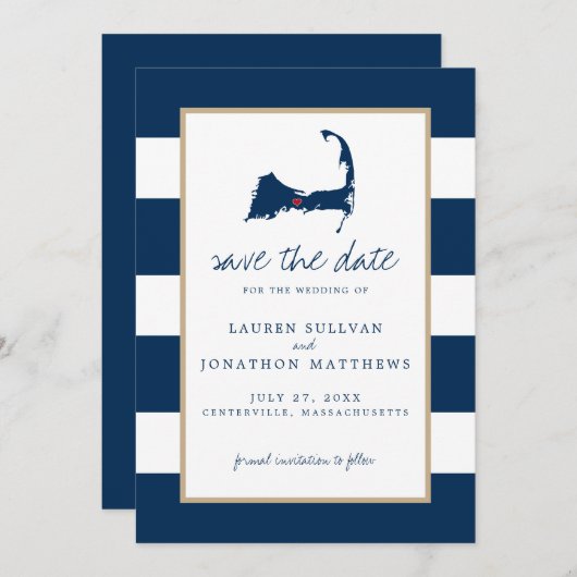 Navy Blue Centerville Cape Cod Map Save the Date (Vorne/Hinten)