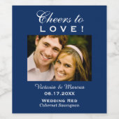 Navy Blue Cert zur Liebe Hochzeit Foto Flasche Weinetikett (Einzelnes Label)