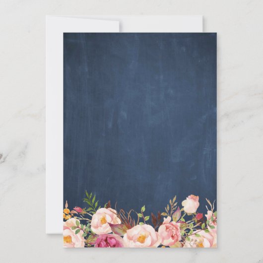 Navy Blue Chalkboard Pink Floral Save the Date (Rückseite)