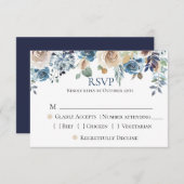 Navy Blue Champagne Floral Wedding RSVP (Vorne/Hinten)