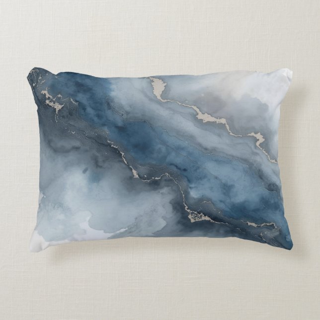 Navy Blue Charcoal Grau White Beige Abstrakt Dekokissen (Vorderseite)