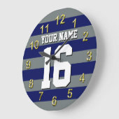 Navy Blue Charcoal Team Jersey Preppy Strip Große Wanduhr (Winkel)