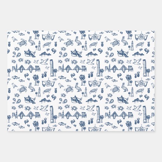 Navy Blue Charleston Toile Gift Wrap Geschenkpapier Set (Vorderseite 2)
