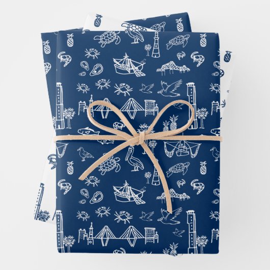 Navy Blue Charleston Toile Gift Wrap Geschenkpapier Set (Beispiel)