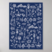 Navy Blue Charleston Toile Mini Poster (Vorne)