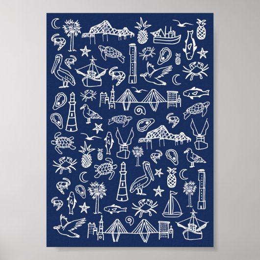 Navy Blue Charleston Toile Mini Poster (Vorne)
