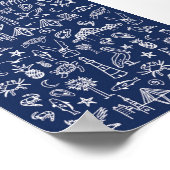 Navy Blue Charleston Toile Mini Poster (Ecke)