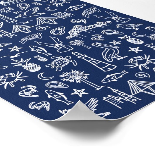 Navy Blue Charleston Toile Mini Poster (Ecke)