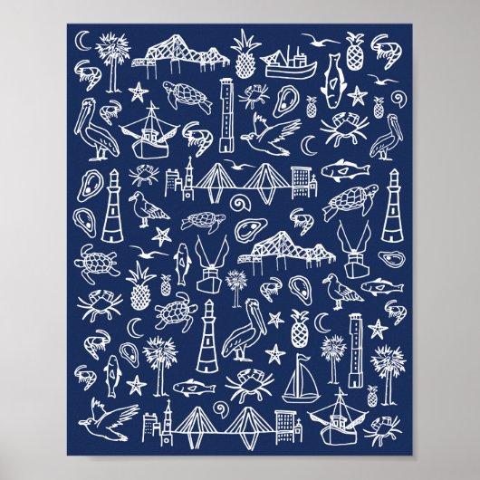Navy Blue Charleston Toile Poster (Vorne)