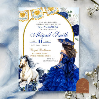 Navy Blue Charra Rose Quinceanera Invitation Einladung