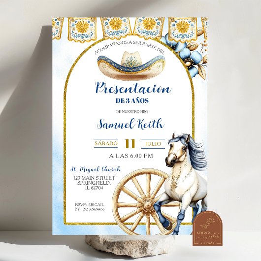 Navy Blue Charro Presentacion de 3 anos Invitatio Einladung