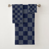 Navy Blue Checkerboard Badhandtuch Set (Insitu)