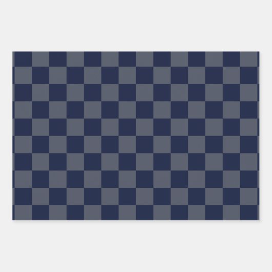 Navy Blue Checkerboard Geschenkpapier Set (Vorderseite)