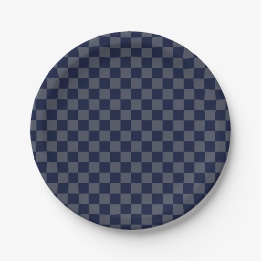 Navy Blue Checkerboard Pappteller (Vorderseite)