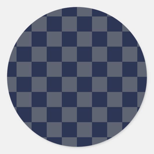 Navy Blue Checkerboard Runder Aufkleber (Vorderseite)