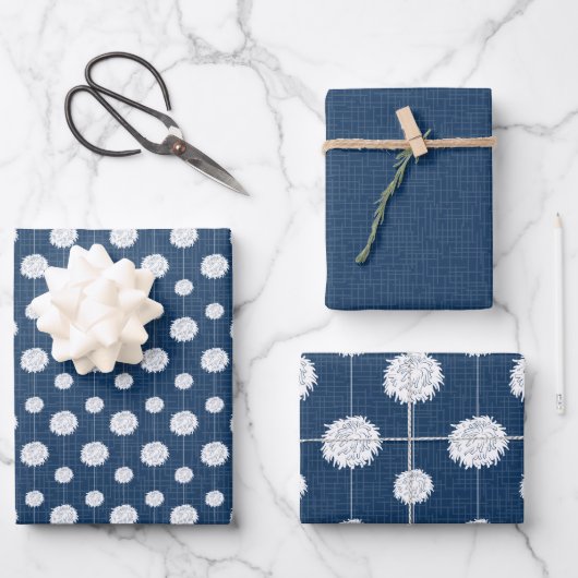 Navy Blue Cheerleader Pom Pom Pattern Geschenkpapier Set (Vorderseite)