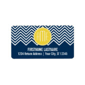 Navy Blue Chevrons mit Custom Yellow Monogram Adressaufkleber (Vorne)