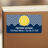 Navy Blue Chevrons mit Custom Yellow Monogram Adressaufkleber
