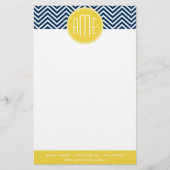 Navy Blue Chevrons mit Custom Yellow Monogram Briefpapier (Vorderseite)