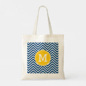 Navy Blue Chevrons mit Custom Yellow Monogram Tragetasche (Rückseite)