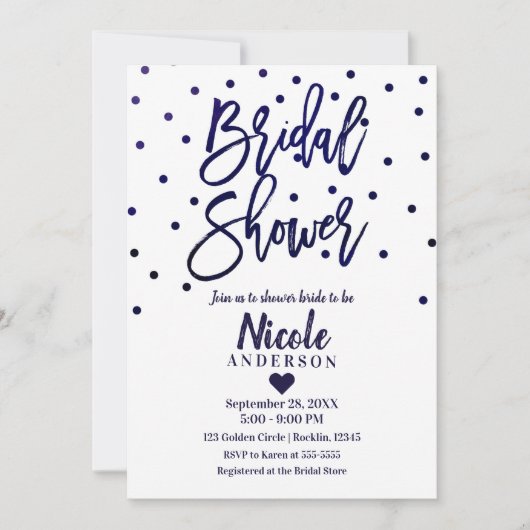 Navy Blue Chic Modern Script Brautparty Einladung (Vorderseite)