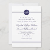 Navy Blue Chic White Monogram Wedite Einladung (Vorderseite)