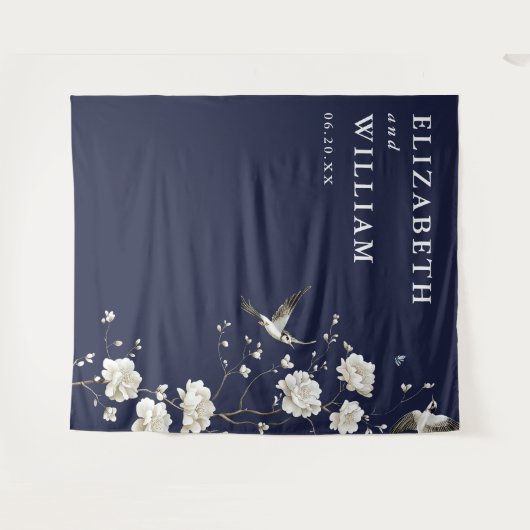 Navy Blue Chinoiserie Hochzeitsreise Foto Hintergr Wandteppich (Vorderseite (Horizontal))