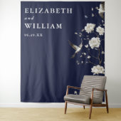 Navy Blue Chinoiserie Hochzeitsreise Foto Hintergr Wandteppich (Beispiel)