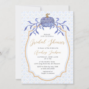 Navy Blue Chinoiserie Pumpkin Fall Brautparty Einladung