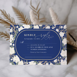 Navy Blue Chinoiserie Weiße Blume Hochzeit RSVP Karte
