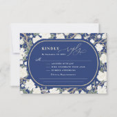 Navy Blue Chinoiserie Weiße Blume Hochzeit RSVP Karte (Vorderseite)