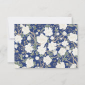 Navy Blue Chinoiserie Weiße Blume Hochzeit RSVP Karte (Rückseite)