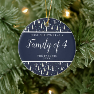 Navy Blue Christmas als eine Familie von 4 Persona Keramik Ornament